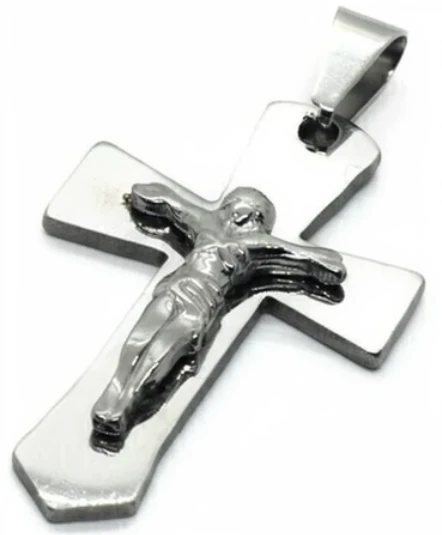 Dije de acero quirurgico cruz cristo 40mm